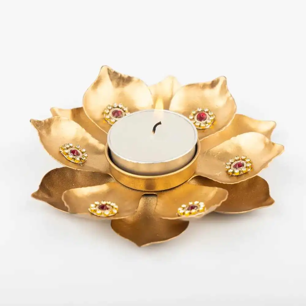 Floral Metal Stone T-Light Holder Online